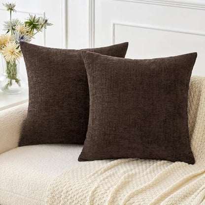 MIULEE Chenille Fall Throw Pillow Covers Chocolate Brown 16x16 Pack of 2 - color: Chocolate Brown, size: 16" x 16" (Pack of 2)