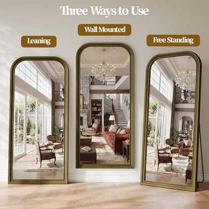 71"x32" Full Length Mirror with Stand, Arched PU Frame - color: Antique Bronze