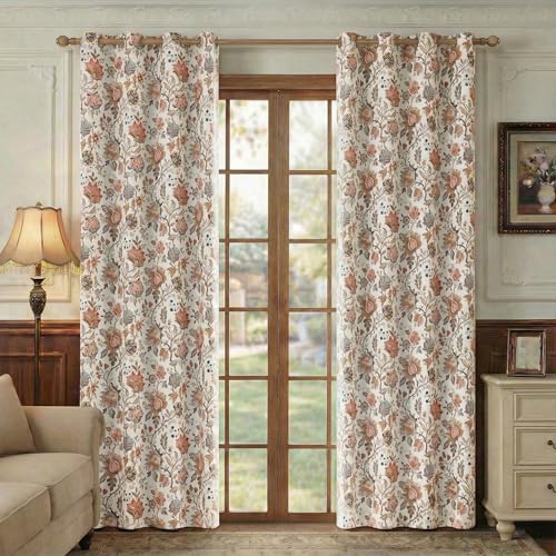 FMFUNCTEX Beige Boho Blackout Floral Curtains, 52X72 Inches, 2 Panels - color: Beige, size: 52"W x 72"L (Pack of 2)