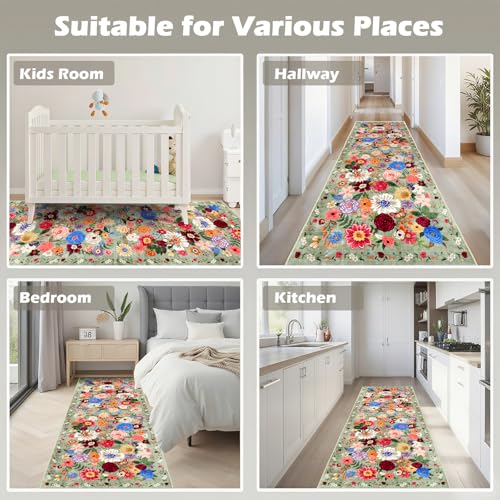 Rug for Hallways Kitchen Runner 2x8 Green - color: Green, size: 2' x 8' (Rectangular)