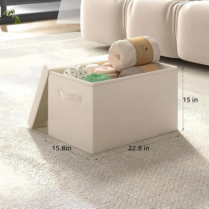 2 Pack Extra Large Fabric Storage Bins with Lids, 22.8*15.8*15 in-Off White - size: 22.8 x 15.8 x 15 in