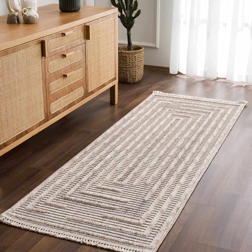 Hauteloom Lyre Living Room, Bedroom Area Rug - Geometric, Solid & Striped - Charcoal, Cream, Beige - 2'7" x 4' - color: Charcoal, Cream, Beige / Lunao, size: 2'7" x 4' (Rectangular)