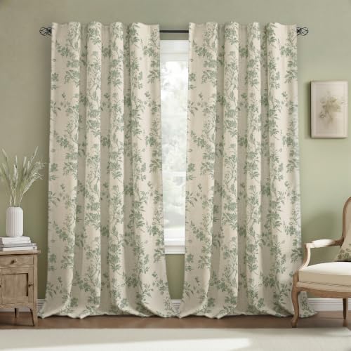 Sage Green Boho Floral 100% Blackout Curtains 96 Inch 2 Panels - color: Sage Green, size: 52"W x 96"L (Pack of 2)