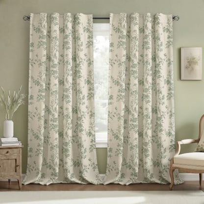 Sage Green Boho Floral 100% Blackout Curtains 96 Inch 2 Panels - color: Sage Green, size: 52"W x 96"L (Pack of 2)