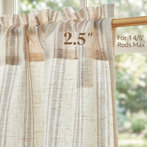 jinchan Linen Striped Tier Curtains for Kitchen Windows Farmhouse - color: Striped Grey | on Beige, size: 26"W x 24"L (Pack of 2)
