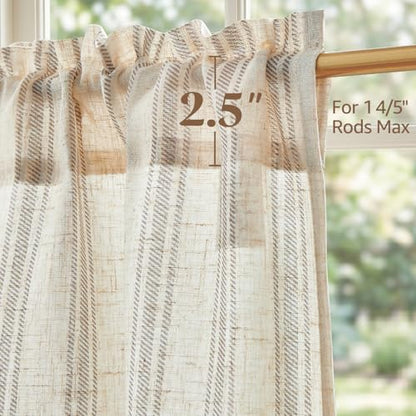 jinchan Linen Striped Tier Curtains for Kitchen Windows Farmhouse - color: Striped Grey | on Beige, size: 26"W x 24"L (Pack of 2)