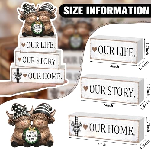Yousoontic 4 Pcs Sweet Home Highland Cow Figurines, Rustic Farmhouse Decor - style: Home