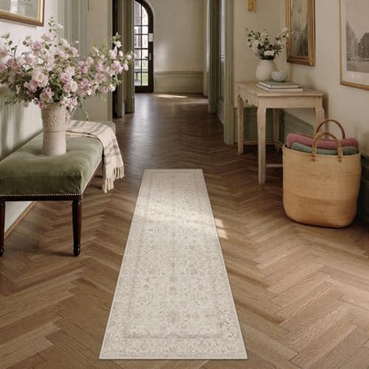 2x8 Beige Neutral Kitchen Runner Rug - color: Floral | Beige, size: 2' x 8' (Runner)