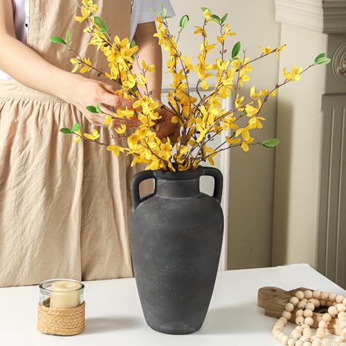 Ceramic Flower Vase with Handles, 11 Inch Tall Farmhouse Vase - color: 103-4-11.4in