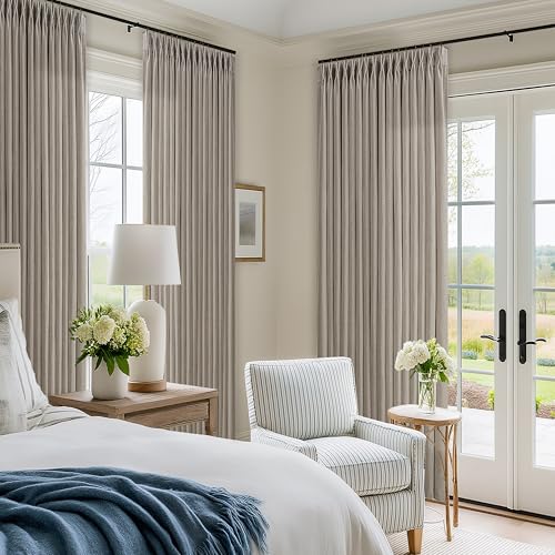 Taupe Brown Pinch Pleated Semi Sheer Linen Blend Drapes 112 Inches Long 50W - color: Burlywood Birch, size: 50"W x 112"L (Pack of 2)