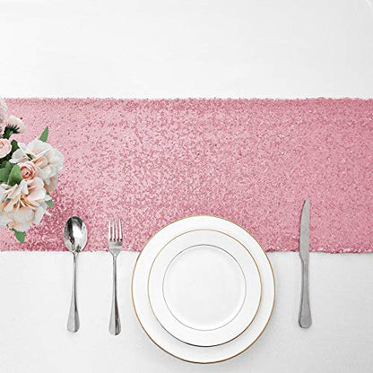 Pufogu 12 x 72 inches Light Pink Sequin Table Runner, 2 Packs - color: Light Pink