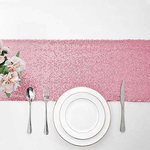 Pufogu 12 x 72 inches Light Pink Sequin Table Runner, 2 Packs - color: Light Pink