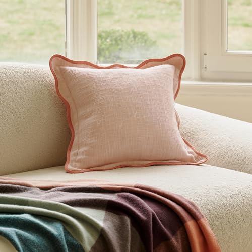Double Stitch 100% Cotton Scalloped Throw Pillow Covers, Shell Pink - color: Shell Pink, size: 20" x 20" (Pack of 2)