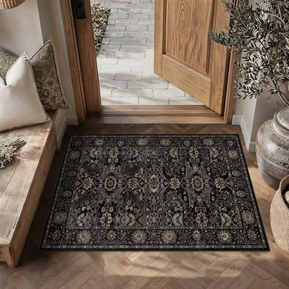 2x3 Entryway Rug Black Gold Washable Rugs for Entryway Kitchen - color: Black Gold, size: 2'*3'(Rectangular)