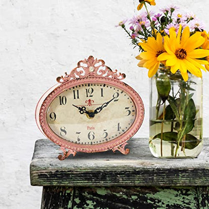Creative Co-Op Distressed Pewter Mantel Clock, Pink - color: Pink