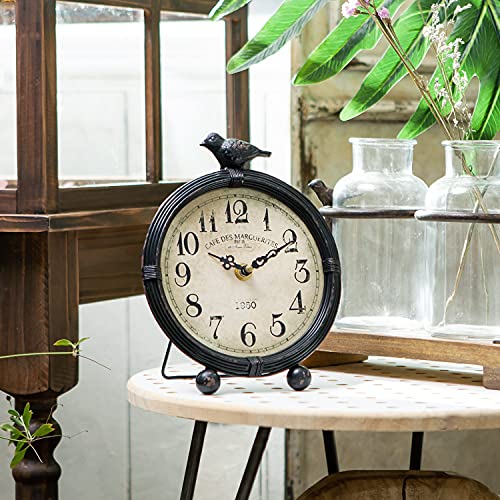 NIKKY HOME Vintage Table Clock with Bird, Desk Clocks, Battery Operated