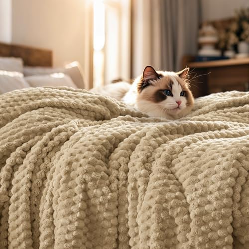 PHF Soft Cozy Fleece Throw Blanket, 340GSM Lightweight Warmth, Khaki - color: Khaki, size: Throw(50"x60")