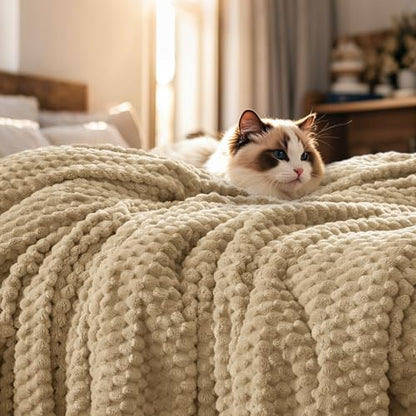 PHF Soft Cozy Fleece Throw Blanket, 340GSM Lightweight Warmth, Khaki - color: Khaki, size: Throw(50"x60")