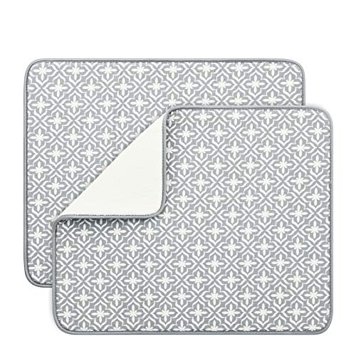 Dish Drying Mat for Kitchen Counter,Machine Washable Matt(Leaf) - color: Leaf Gray 2P 19.5*15.8