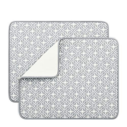 Dish Drying Mat for Kitchen Counter,Machine Washable Matt(Leaf) - color: Leaf Gray 2P 19.5*15.8
