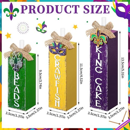 MiniInflat Mardi Gras 3 Pcs Table Decor, Wooden Block Sign Tiered Tray - style: Mardi Gras