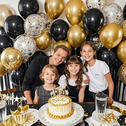Patimate Black Gold Confetti Balloons Set 50 pcs 12 inch - color: Metallic Gold Black