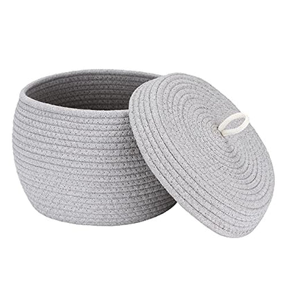 Sea Team Round Woven Cotton Rope Storage Basket with Lid, Gray - color: Grey, size: Small