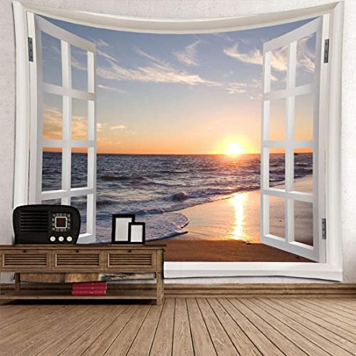 Homiest 3D Ocean Sunset Tapestry, Beach Landscape Wall Decor, 60x80 Inches - size: 80"L x 60"W
