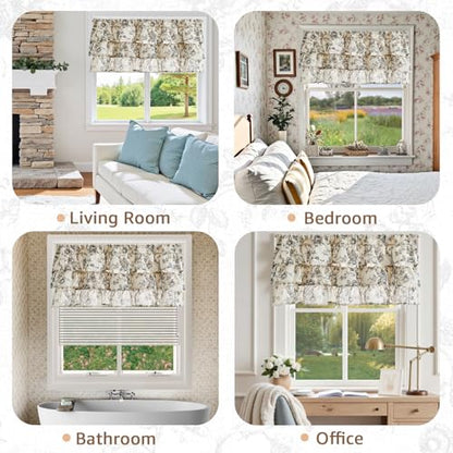 jinchan Amlie Ruffled Floral Valance Curtain 1 Panel 18 Inch Charcoal - color: Amlie Charcoal on Linen