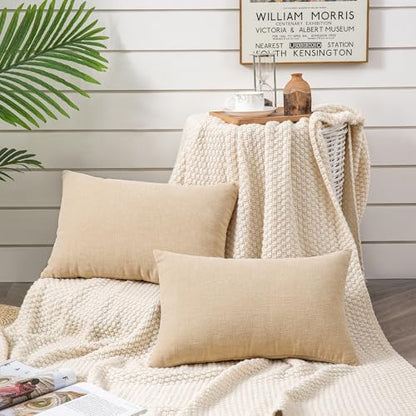 GAWAMAY Beige Chenille Throw Pillow Covers 12x20 Set of 2 for Couch - color: Beige, size: 20" x 12" (Pack of 2)