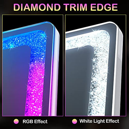 LVSOMT 63 x 20 in Full Length Mirror with LED Lights, RGB Lighting, White - color: White, size: 63"L x 20"W
