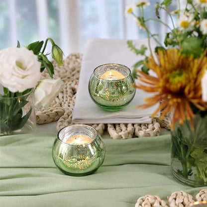 Volens Round Green Votive Candle Holder Set of 12, Mercury Glass Votives - color: Green, size: 12 PACK