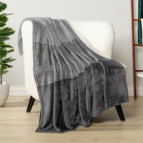 PAVILIA Gray Ombre Fleece Throw Blanket for Couch Sofa Bed, 50x60 - color: Gradient - Charcoal, size: 50 x 60 Inches - Throw