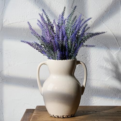 Emotionally Grounded Vase, Vaseking Large Ceramic Rustic Vase with 2 Handles, 8.3 inch Minimalist Decorative Farmhouse Vases for Home Decor, Living Room, Enterway, Table Decoration, Ice Cracked White - color: 19402-antique White