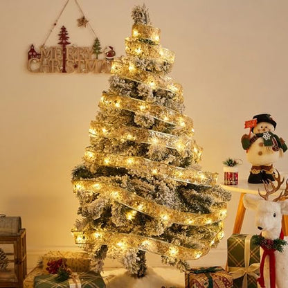 Christmas Ribbon Fairy Lights 33Ft 100 LED String Lights Battery Operated 2In Gold Foil Ribbon with Warm White Twinkle Firefly Lights Indoor Starry Holiday Decoration for Christmas Tree - size: Ribbon Lights