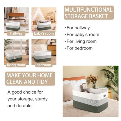OIAHOMY Blanket Basket Laundry Basket Dog Toy Basket 75L Green/White - color: Green/White, size: 22”x17”x12”