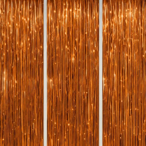 DECOCKRAT 3 Pack Foil Fringe Backdrop - Bronze Shiny Tinsel Curtains for Party Decoration/Photo Booth Props - 3.3x8.2 FT Metallic Foil Backdrop for Birthday, Wedding, Graduation, Christmas. - color: Bronze