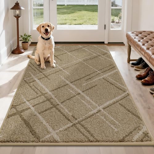 COSY HOMEER Front Door Mat Low Profile Non-Slip Doormat for Entryway,Beige - color: Beige, size: 5' x 3' (Rectangular)