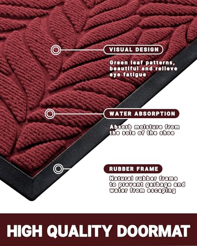 Yimobra Leaf Pattern Door Mat, 36 x 24 in, Red - color: Red, size: 36x24 in