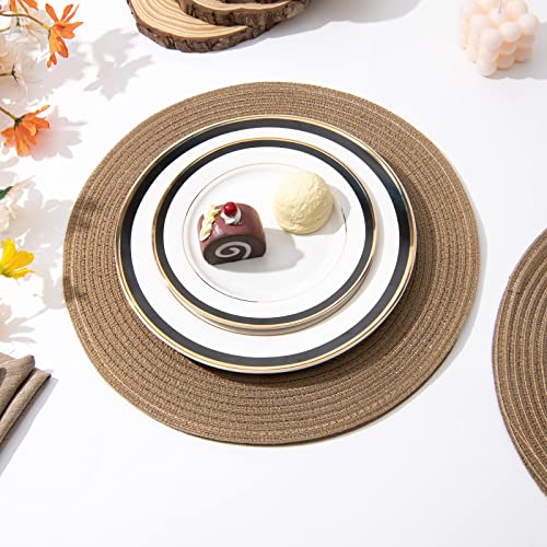 SHACOS Round Braided Placemats Set of 8 Washable 15 inch Round Table Mats Woven Place Mats for Dining Table (Brown, 8) - color: Brown, size: Set of 8