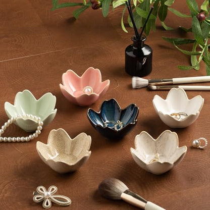 Ceramic Ring Holder Tray, Floral Trinket Bowl for Jewelry - color: white