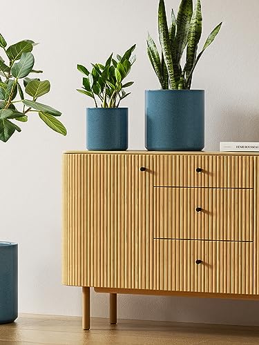 LE TAUCI 10+8+6 Inch Ceramic Pots for Plants, Indoor Planters with Drainage Hole and Plug, Modern Cylinder Flower Pots Set of 3 for Living Room and Bedroom, Glossy, Harbor Blue - color: Harbor Blue