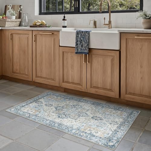 BESBLEE 2'6"x4' Washable Runner Rug Non Slip for Hallway, Blue/Gold - color: Blue/Gold, size: 2'6" x 4' (Runner)