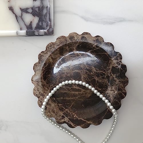 Marble Tray Round Scalloped Tray Small Serving Platter for Counter, Bathroom, Kitchen, Nightstand, Jewelry Ring Dish Holder (Coffee Net) - color: Coffee Net