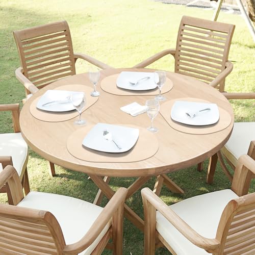 ADRIMER Oval Placemats Set of 6, Wipeable Faux Leather, Beige - color: Beige