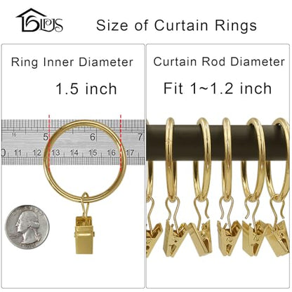 LLPJS Curtain Rings with Clips, 1.5 inch ID, 20 Pack, Gold - color: Gold, size: 1.5" I D Set of 20