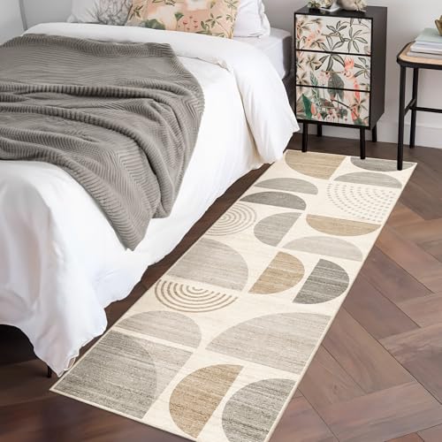 MUJOO Boho Runner Rug Washable,2x6 Area Rugs Non Slip Modern Abstract - color: Beige and Cream, size: 2' x 6' (Rectangular)