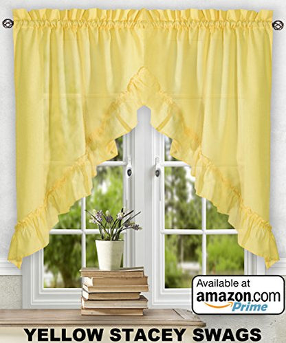 Ellis Curtain Stacey 54-by-13 Inch Ruffled Filler Valance (Yellow) - color: Yellow