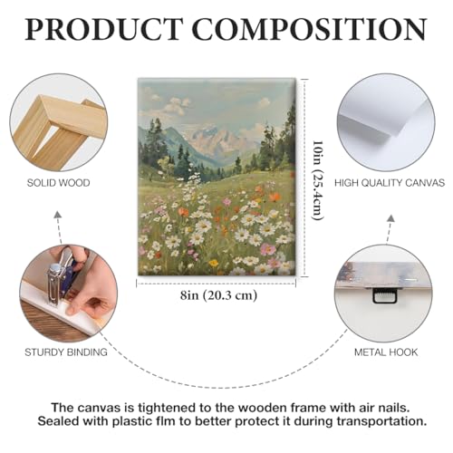 Vintage Wildflower Meadow Canvas Wall Decor, Autumn Floral Field Landscape Art, Rustic Countryside Nature Scenery Artwork Suitable for Living Room Bedroom Bathroom Kitchen Home Decoration, 8x10 Inch - color: Home06