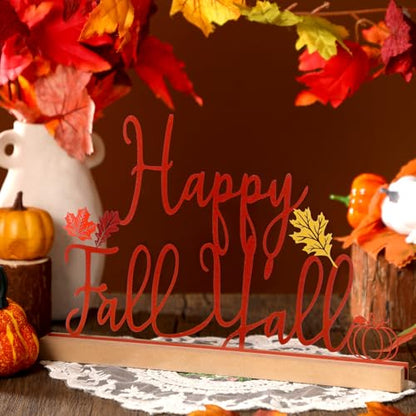 Yaocom Happy Fall Sign Autumn Table Centerpiece Metal Letter Decor 13.78" - style: Fall